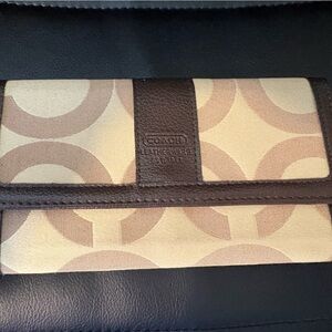 Coach Brown Leather Trim Signature Canvas Card Case